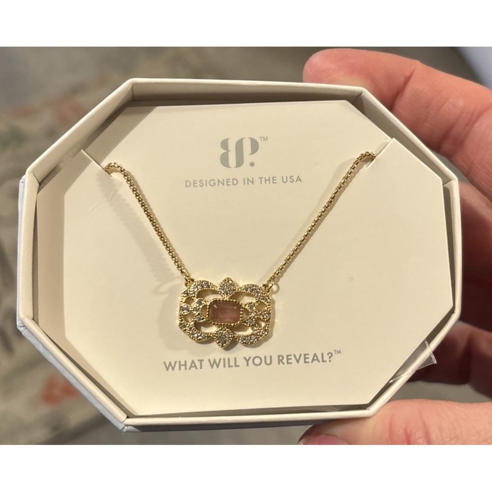 BP Regal Seduction Necklace NK68213 Lab-Created Rose Quartz Gold Plated 18"